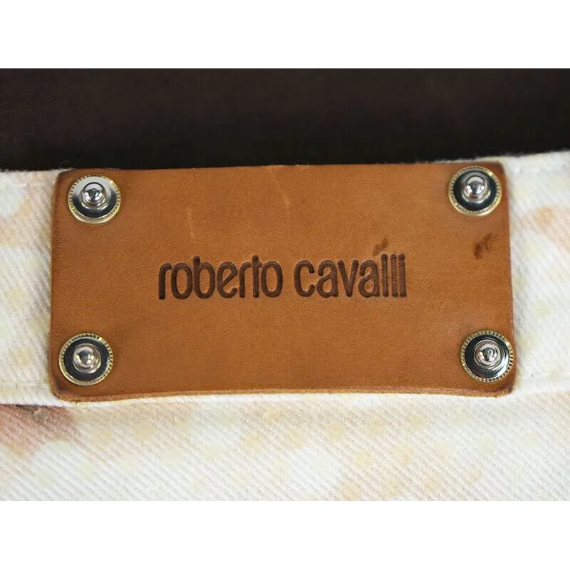 38 NEW $1155 ROBERTO CAVALLI Pink FLORAL POLKA DOT Skinny Spring JEANS PANTS XS