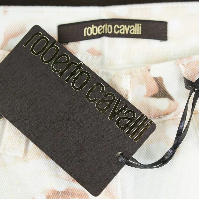 38 NEW $1155 ROBERTO CAVALLI Pink FLORAL POLKA DOT Skinny Spring JEANS PANTS XS