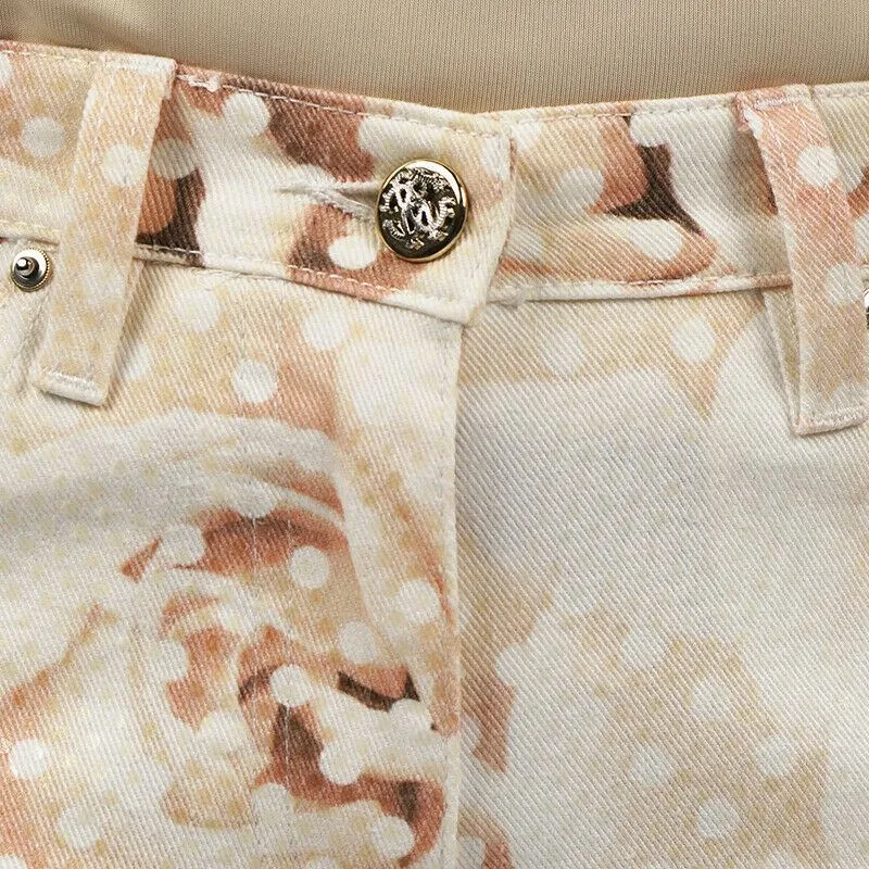 38 NEW $1155 ROBERTO CAVALLI Pink FLORAL POLKA DOT Skinny Spring JEANS PANTS XS