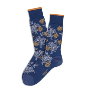 Dark Blue Denim Fresh of Modal Punjab Flower Mid-Calf Socks - Marcoliani