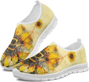 Jeiento Yellow Sunflowers Butterfly Loafers for Women Slip on Casual Walking Shoes