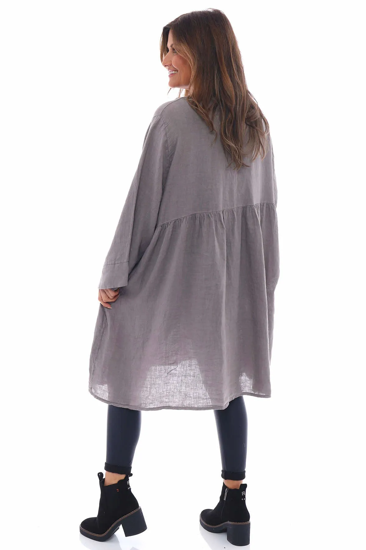 Litzy Button Linen Dress Mocha