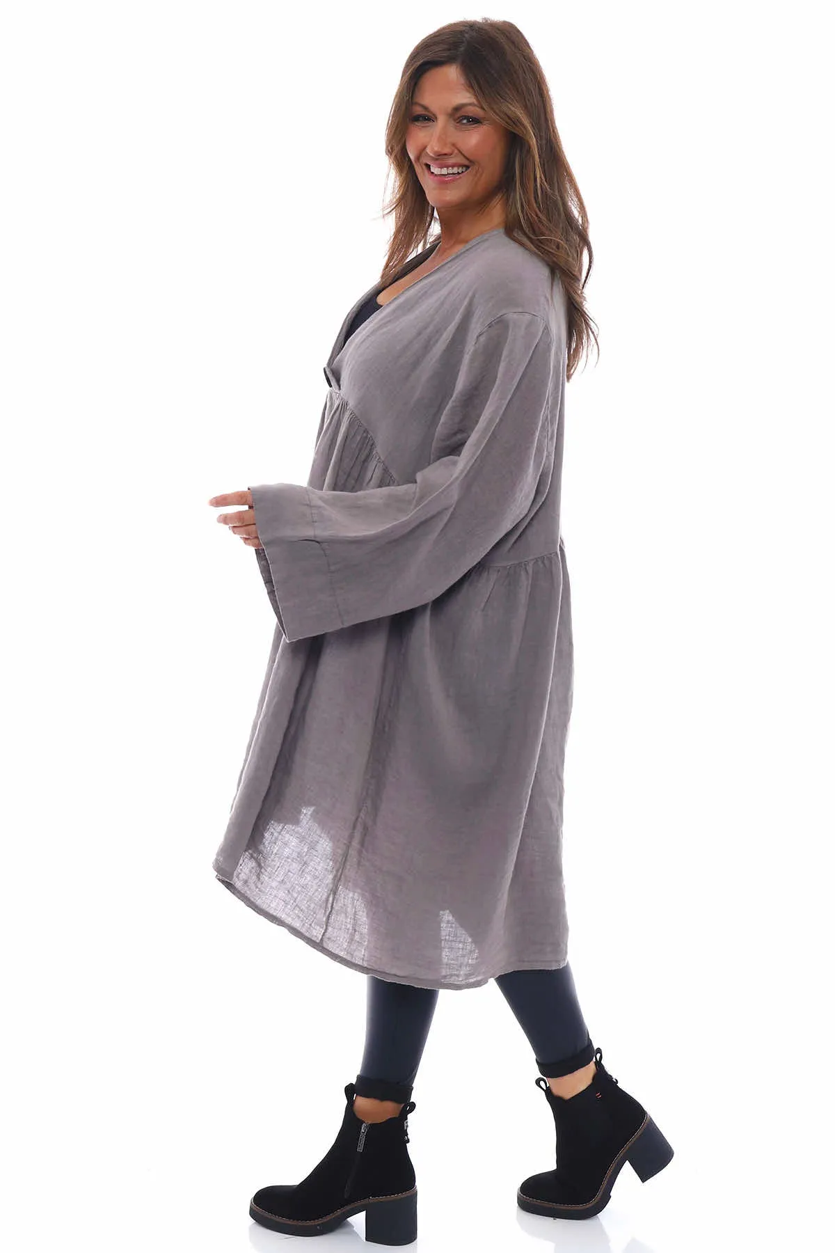 Litzy Button Linen Dress Mocha
