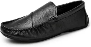 Loafers for Men Round Toe Vegan Leather Loafer Shoes Flexible Flat Heel Anti-Slip Casual Slip On
