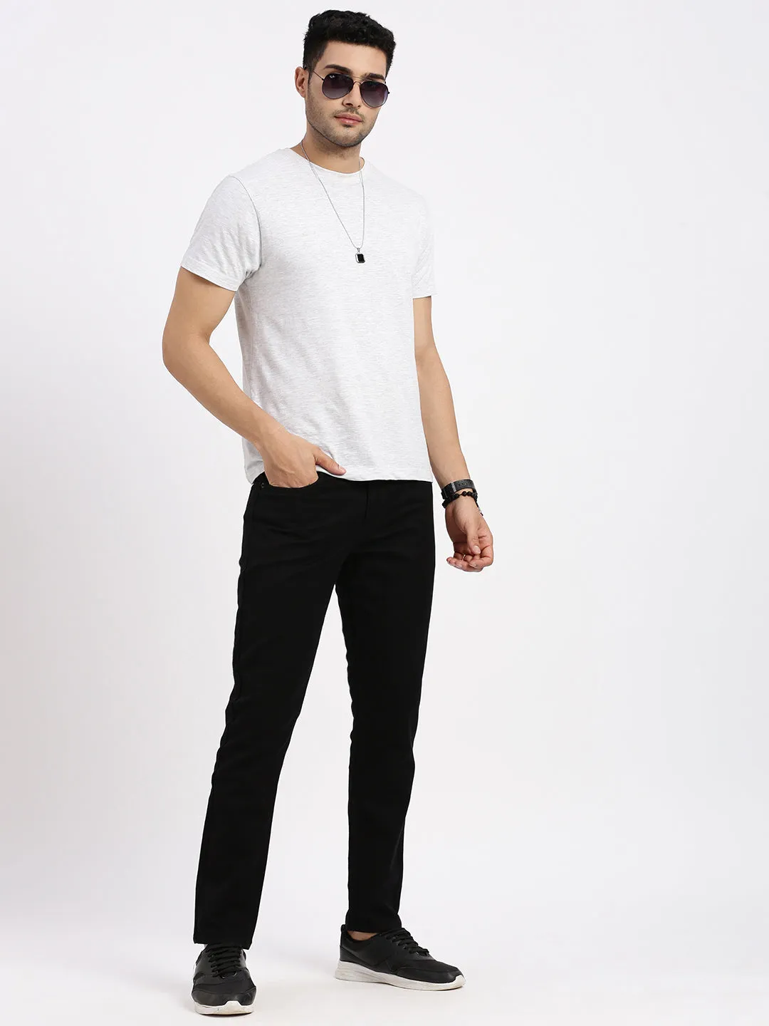 Men Black Comfort Low-Rise Acid Wash Stretchable Jeans