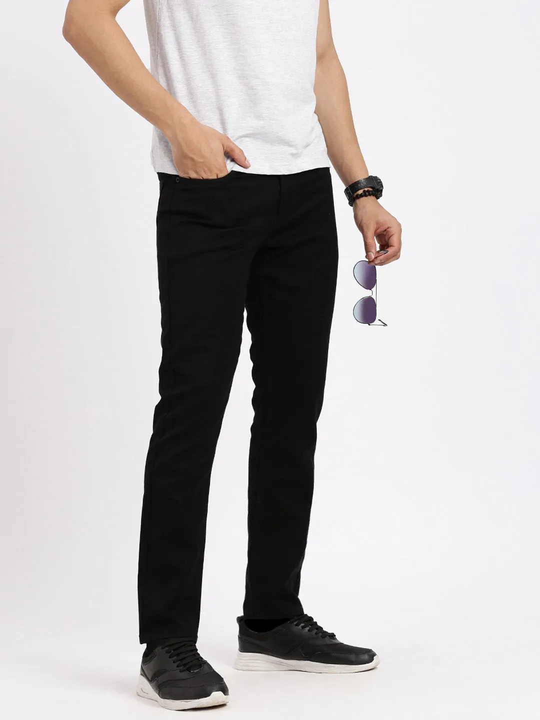 Men Black Comfort Low-Rise Acid Wash Stretchable Jeans