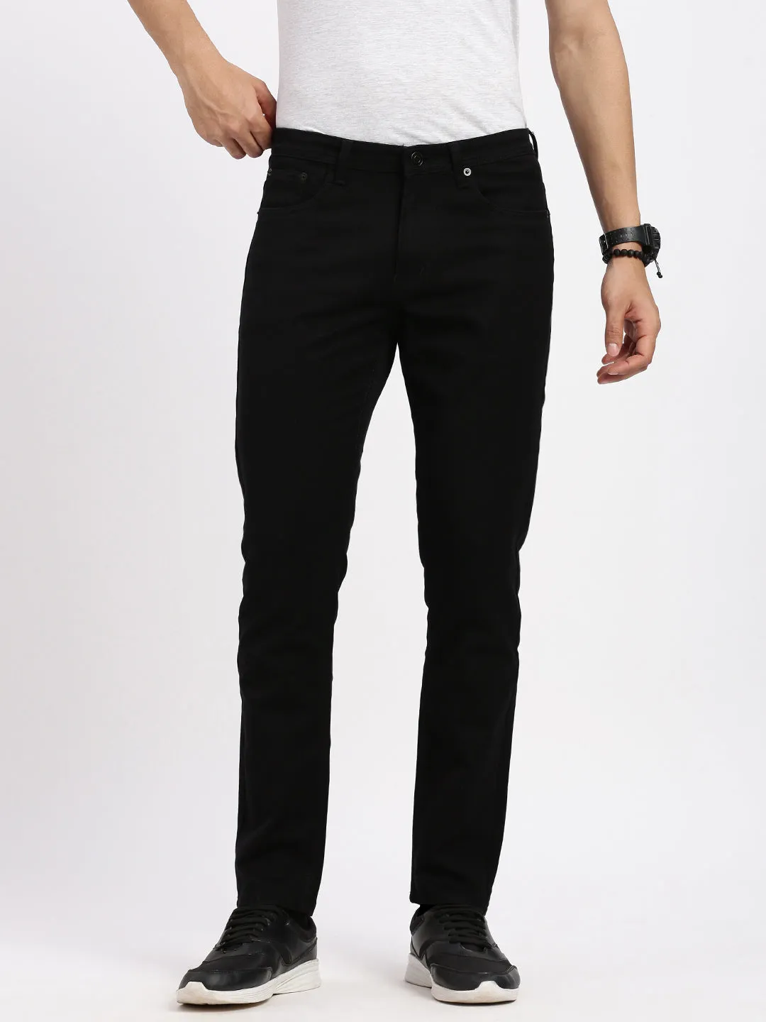 Men Black Comfort Low-Rise Acid Wash Stretchable Jeans