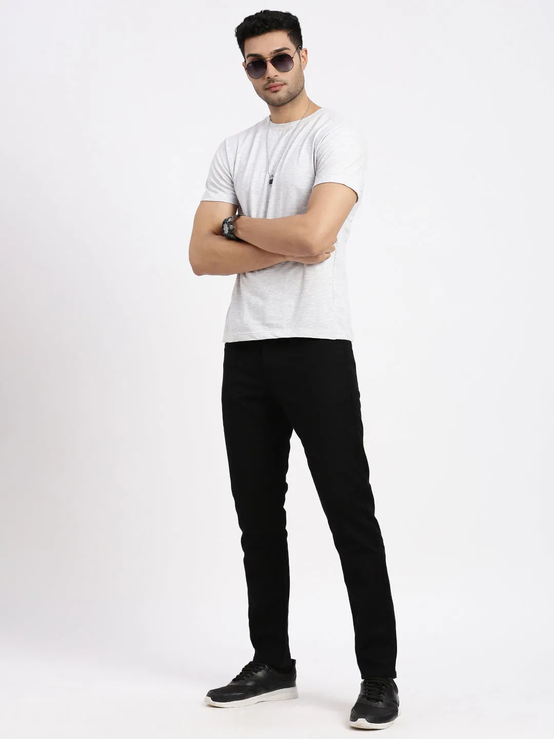 Men Black Comfort Low-Rise Acid Wash Stretchable Jeans