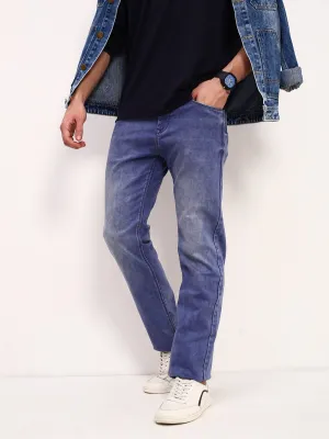 Men Blue Solid Straight Fit Low-Rise Heavy Fade Acid Wash Stretchable Jeans