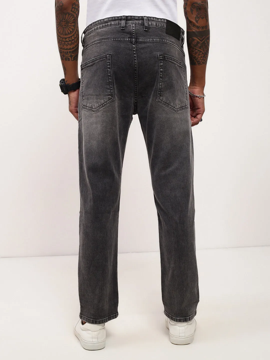 Men Grey Solid Straight Fit Stretchable Jeans