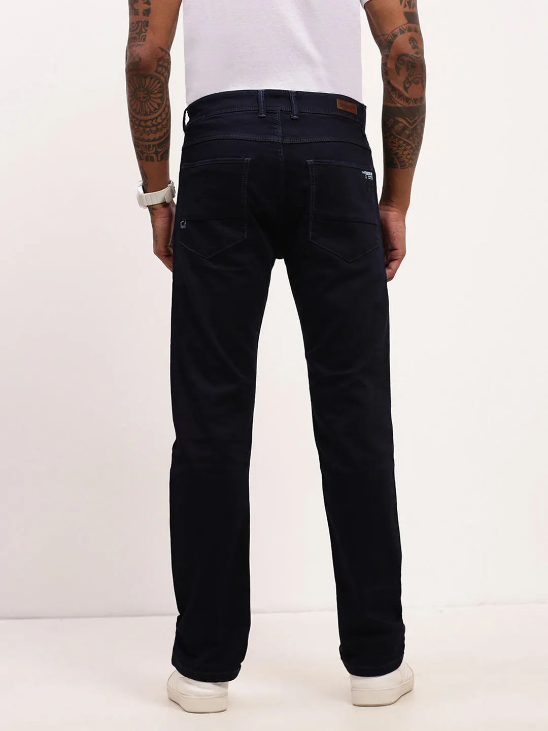 Men Navy Blue Comfort Straight Fit Low-Rise Acid Wash Stretchable Jeans