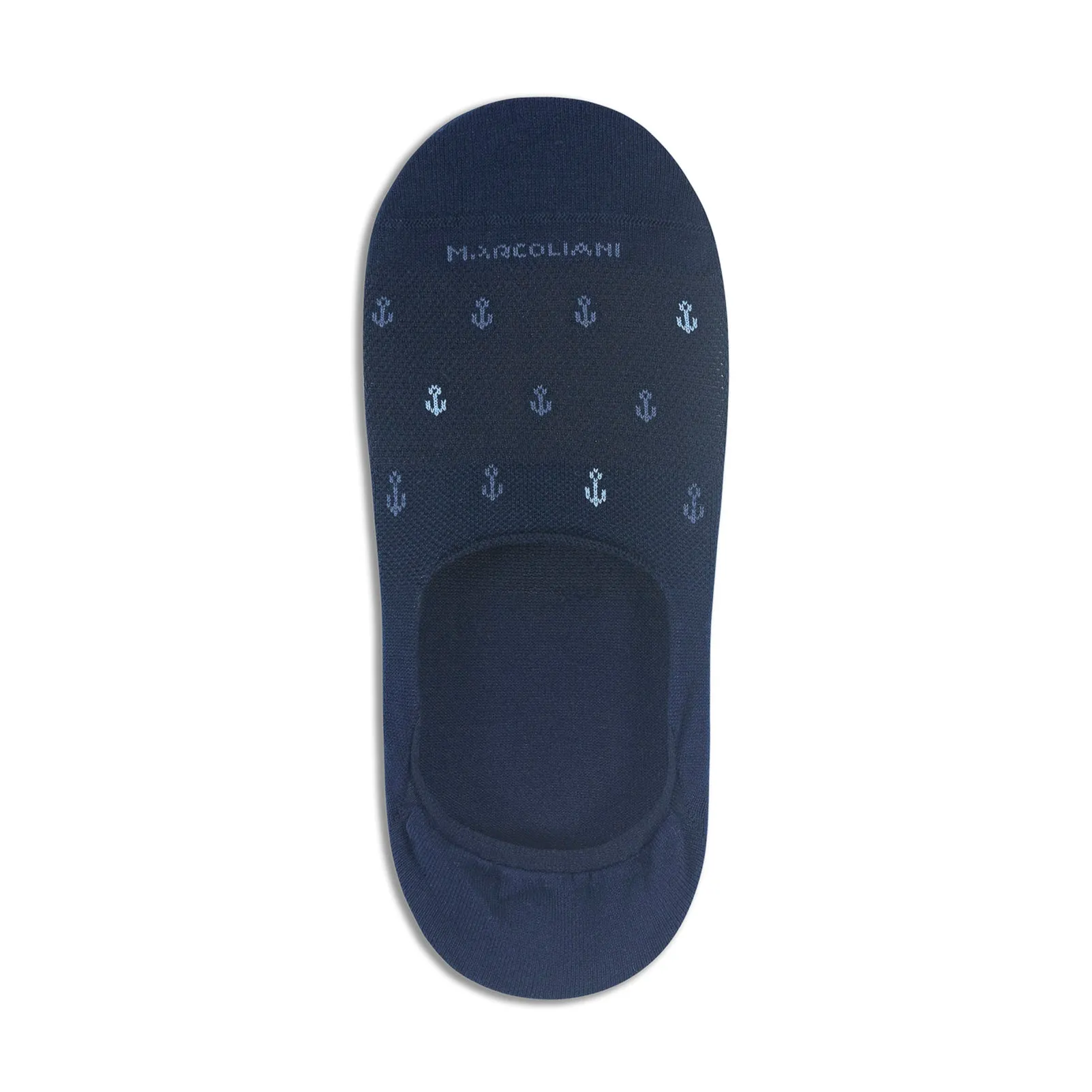 Navy Blue Nautical Anchor Motif Invisible Touch No-Show Socks - Marcoliani