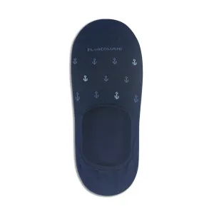 Navy Blue Nautical Anchor Motif Invisible Touch No-Show Socks - Marcoliani