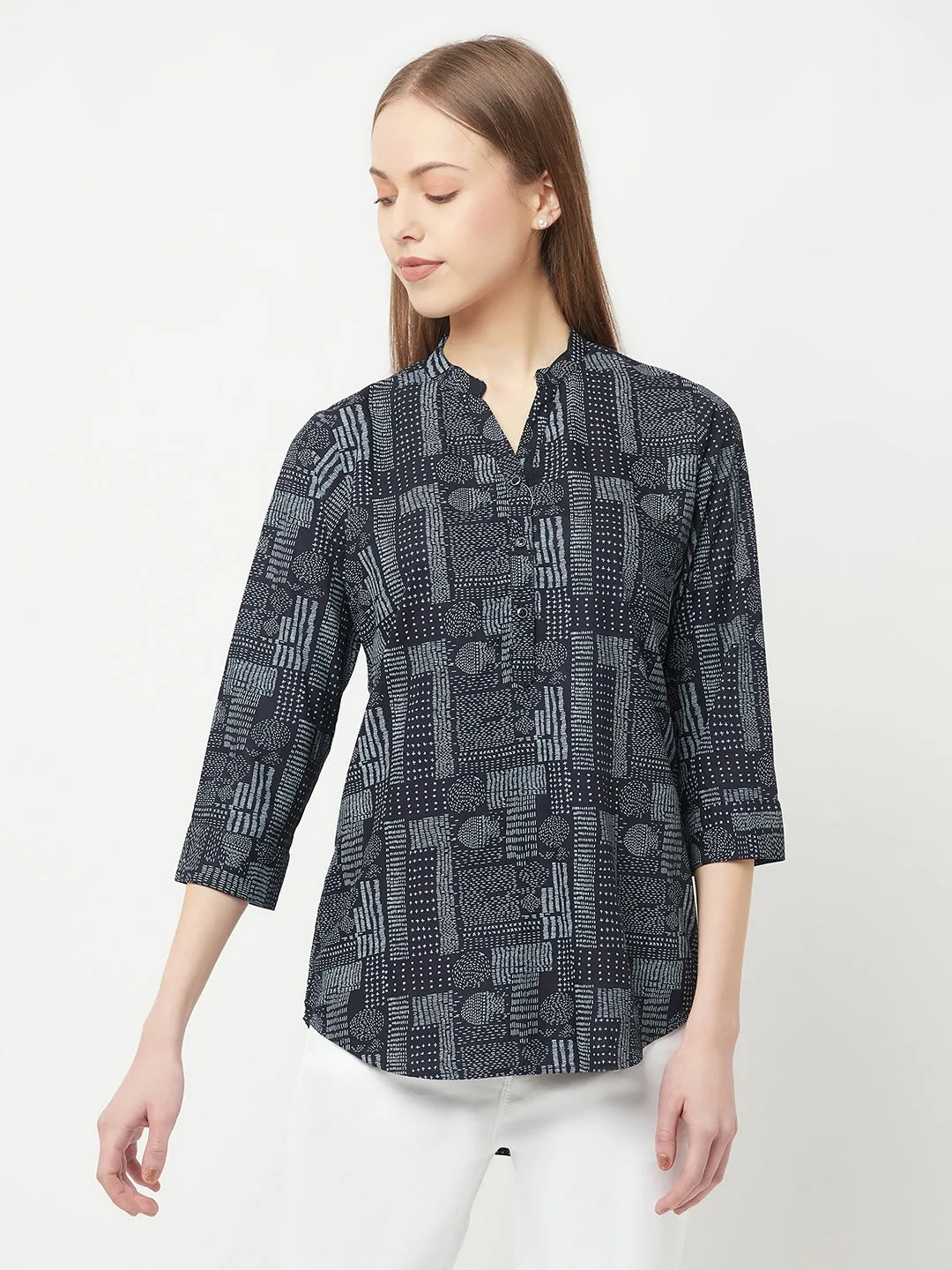 Navy Blue Printed Top