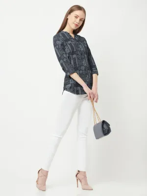 Navy Blue Printed Top