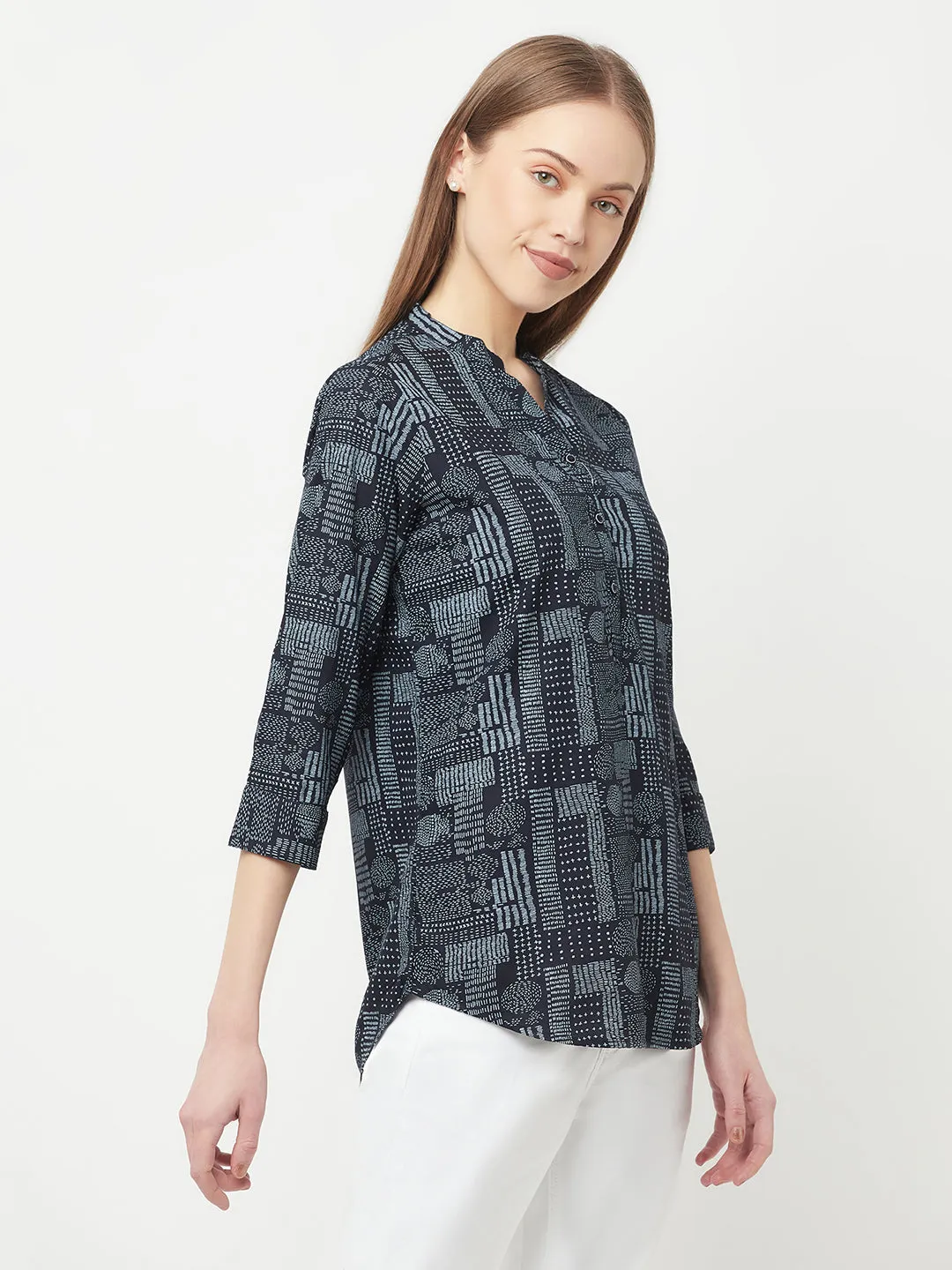 Navy Blue Printed Top