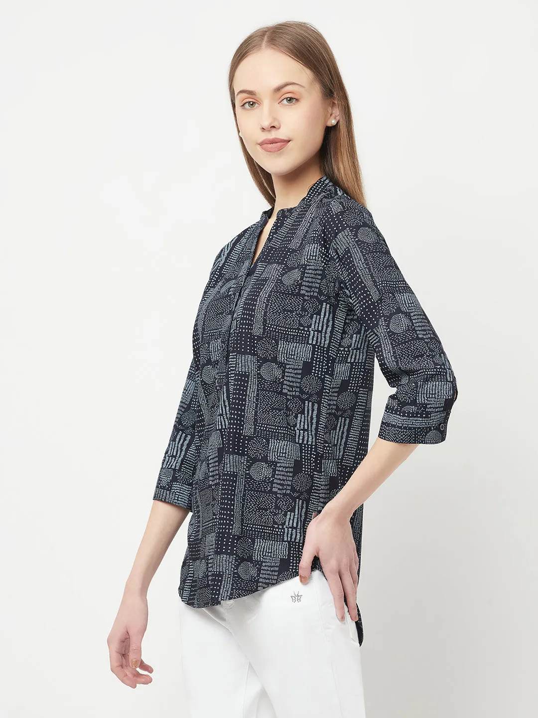 Navy Blue Printed Top