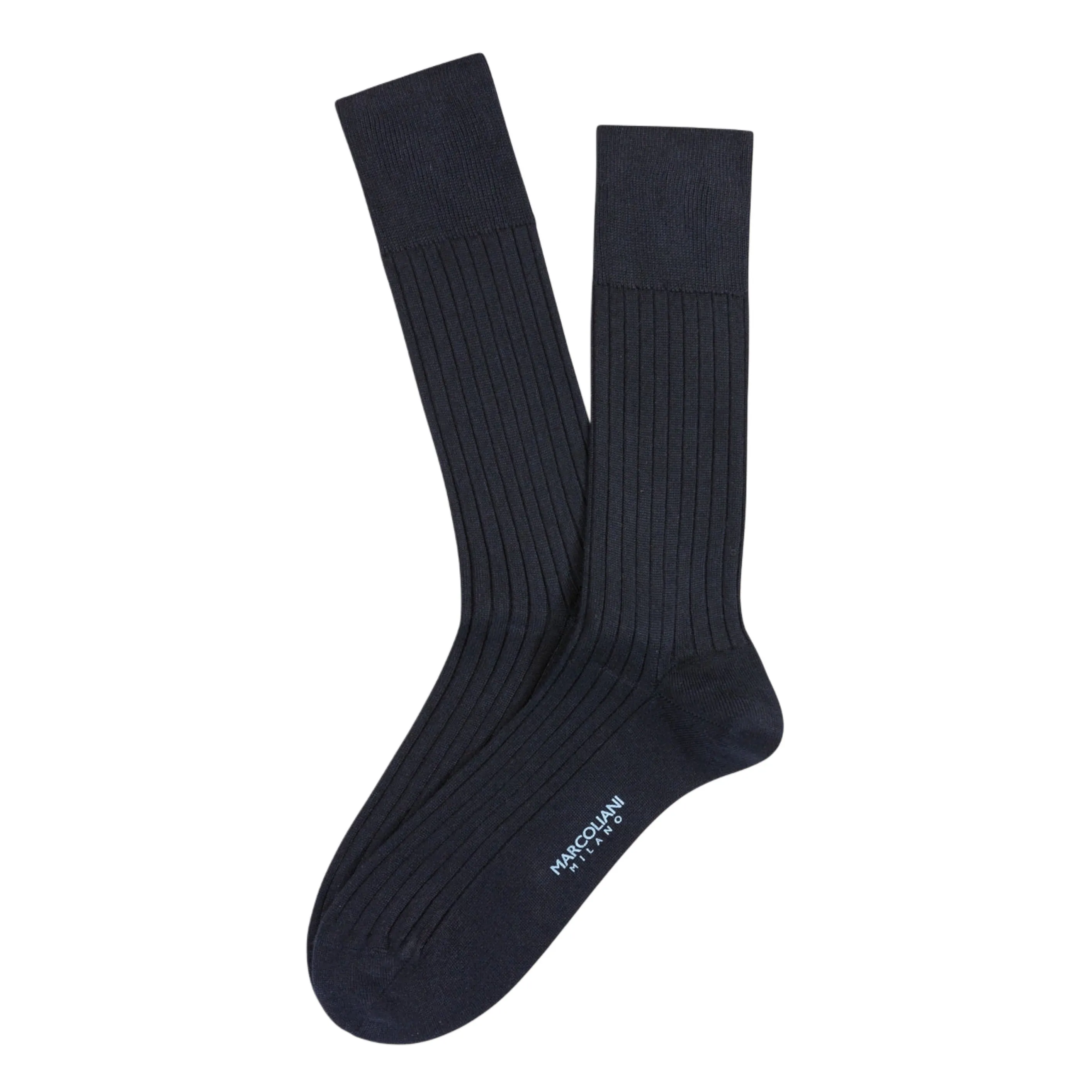 Navy Mousse of Modal Classic Ribbed Mid-Calf Socks - Marcoliani
