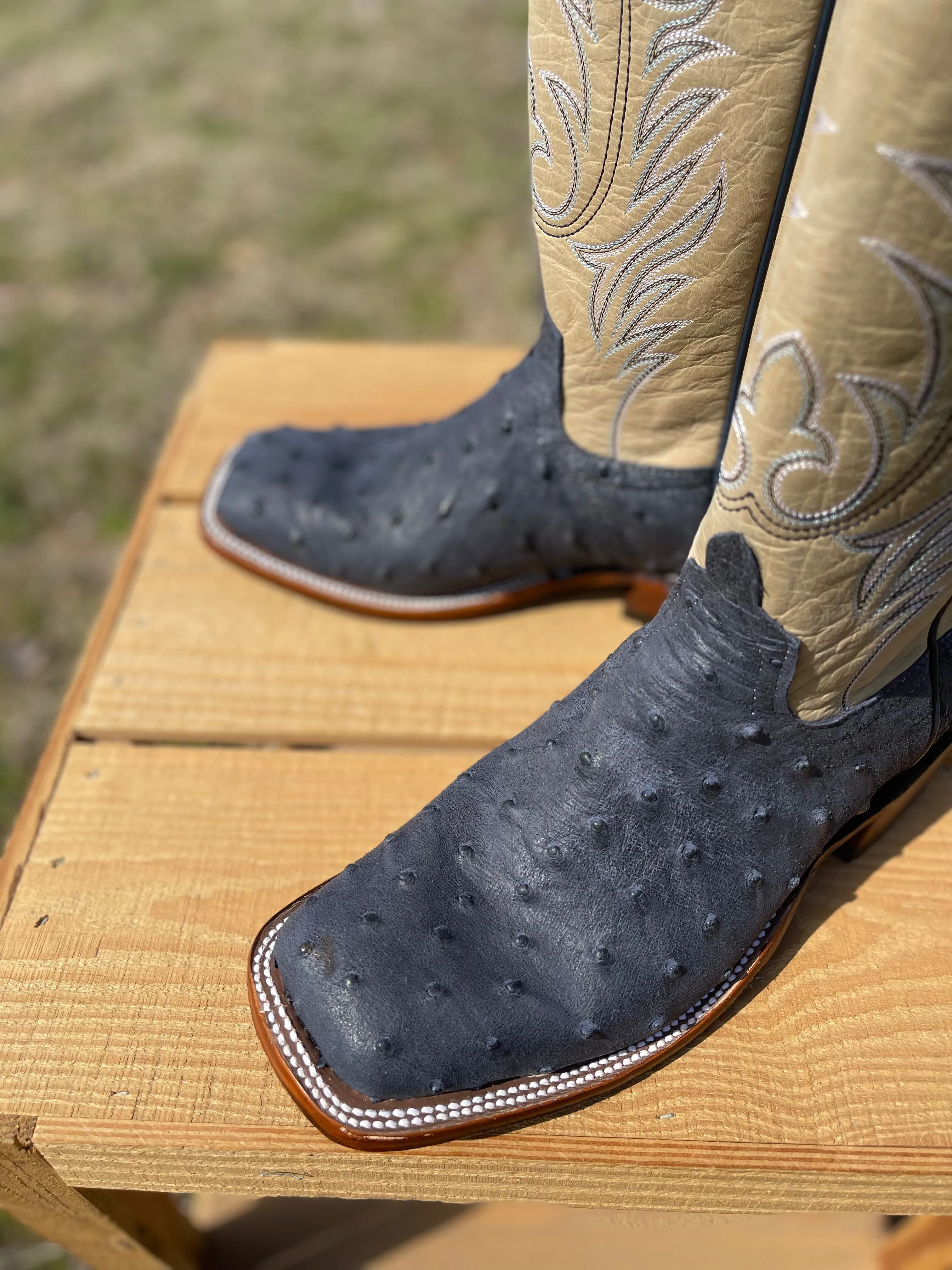 PATTON'S ANDERSON BEAN EXCLUSIVE "THE ROBERT" DEEP NAVY WW FULL QUILL BOOTS