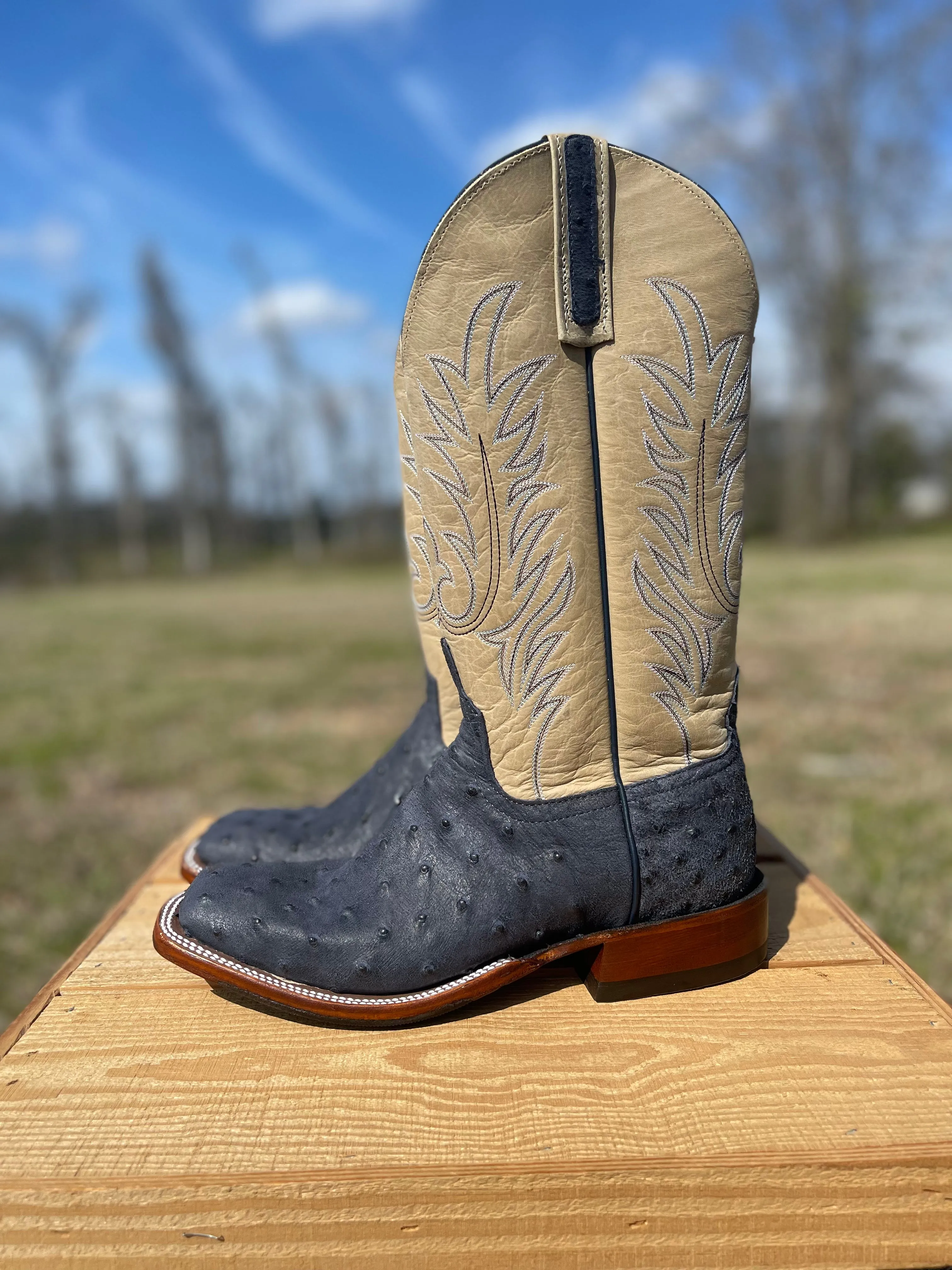 PATTON'S ANDERSON BEAN EXCLUSIVE "THE ROBERT" DEEP NAVY WW FULL QUILL BOOTS