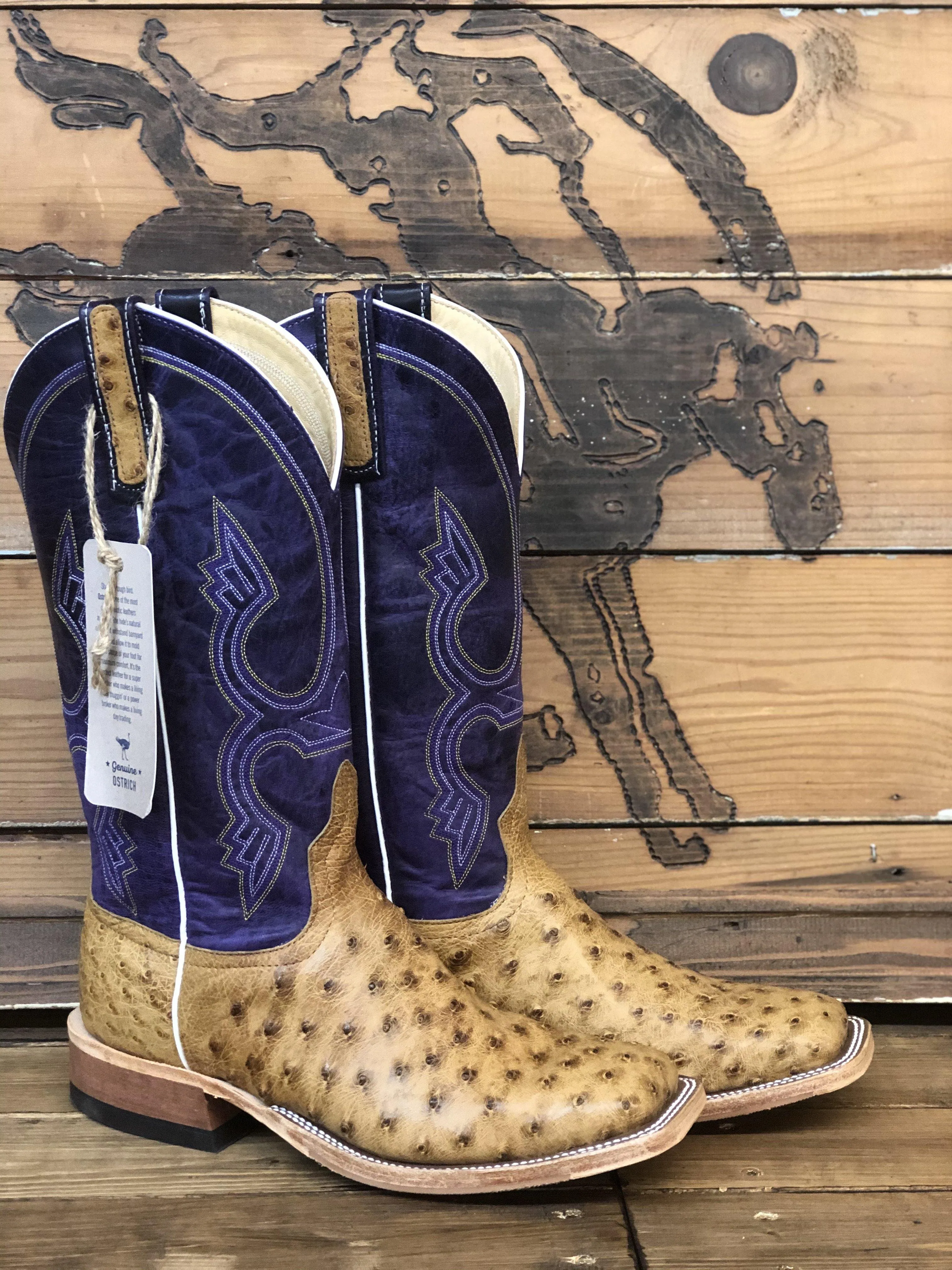 PATTON'S ANDERSON BEAN EXCLUSIVE "THE ROBERT" UMBER BRUCIATO FULL QUILL OSTRICH BOOTS