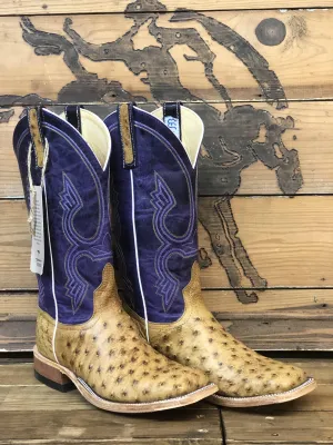 PATTON'S ANDERSON BEAN EXCLUSIVE "THE ROBERT" UMBER BRUCIATO FULL QUILL OSTRICH BOOTS