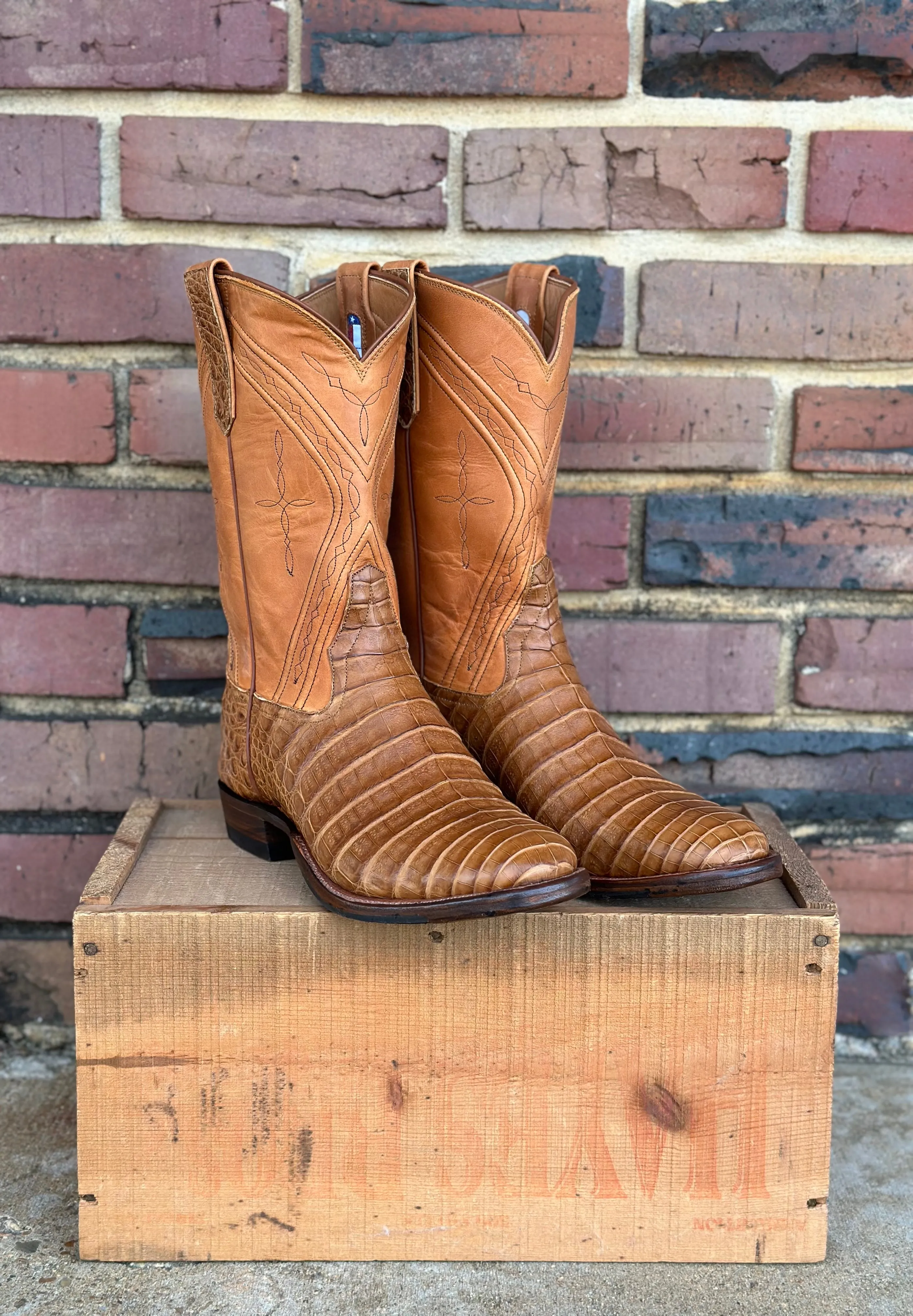 PATTON'S EXCLUSIVE RIOS OF MERCEDES TAN CAIMAN BELLY BOOTS