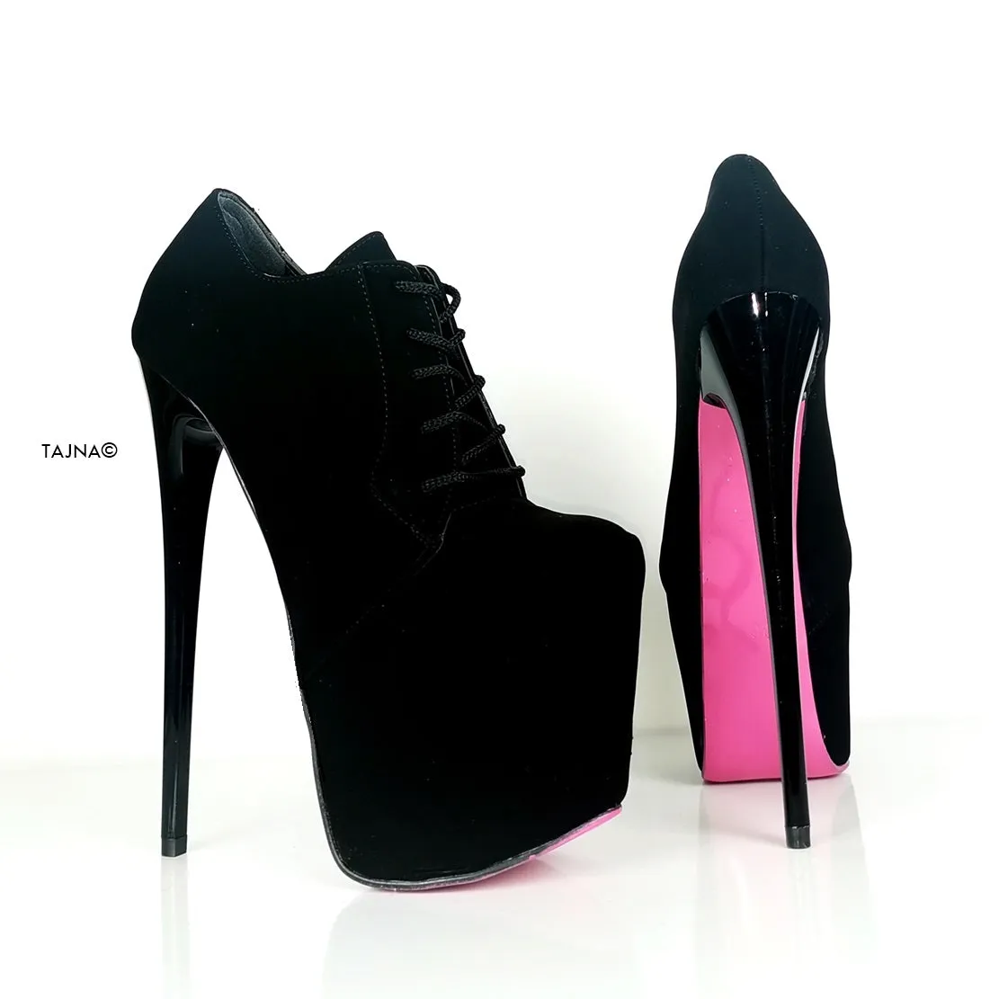 Pink Soles Black Lace Up Oxford Heels