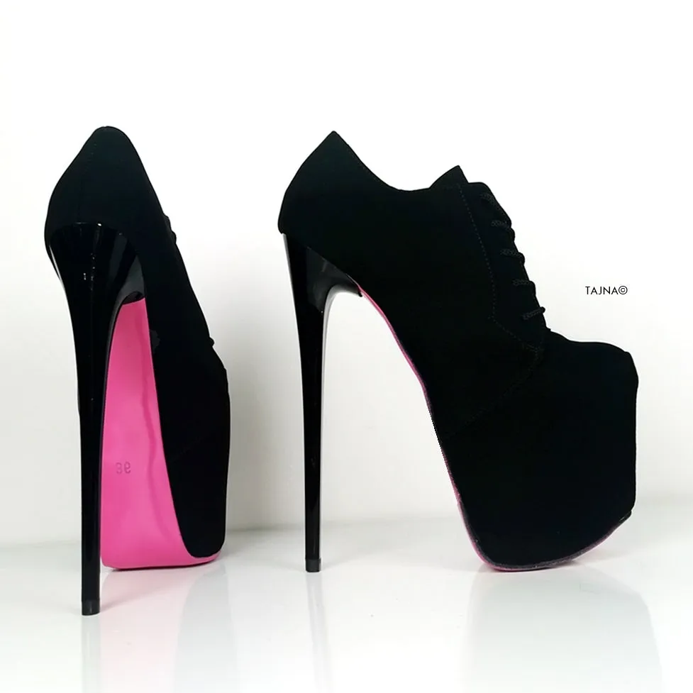 Pink Soles Black Lace Up Oxford Heels