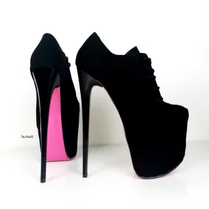 Pink Soles Black Lace Up Oxford Heels