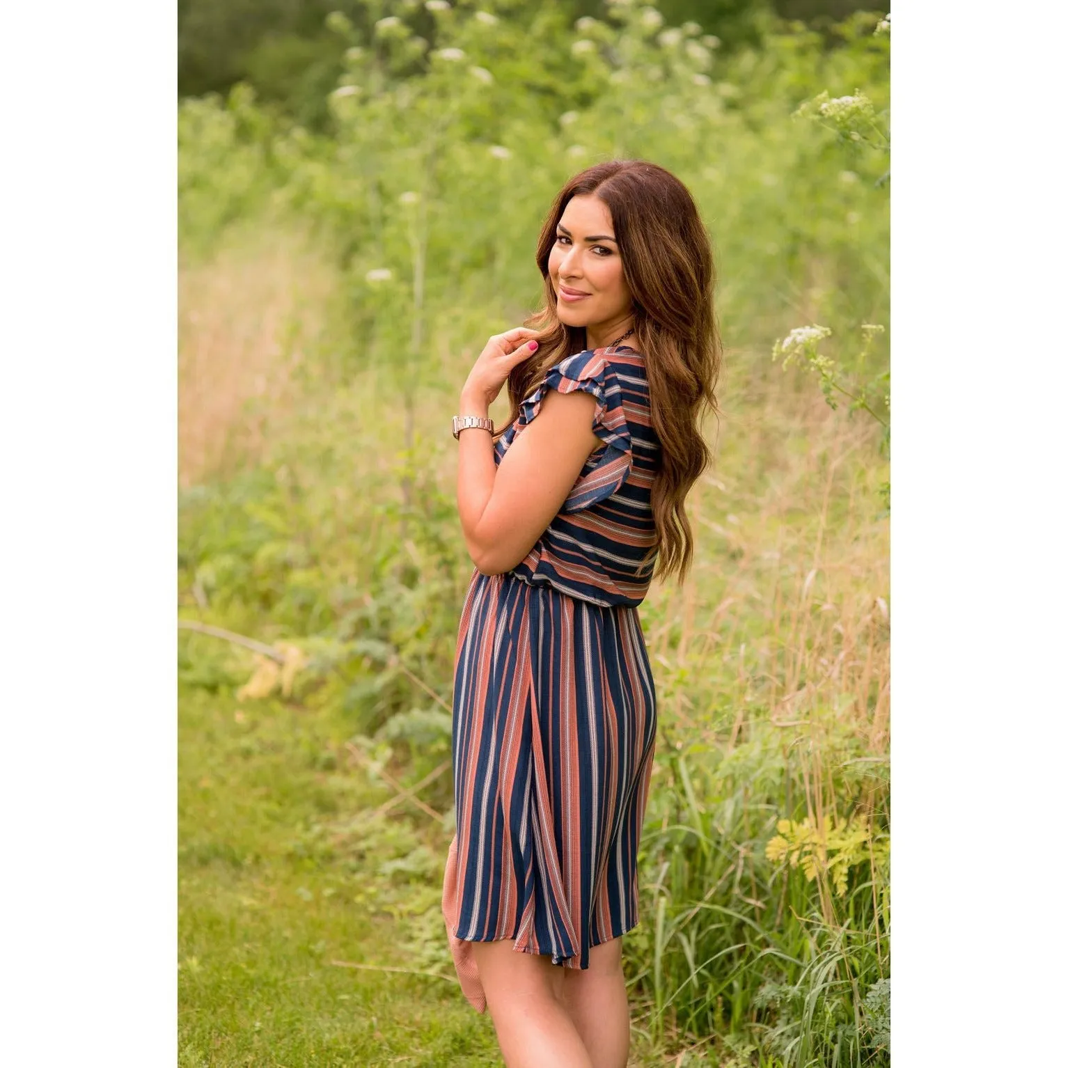Striped Double Flutter Dress