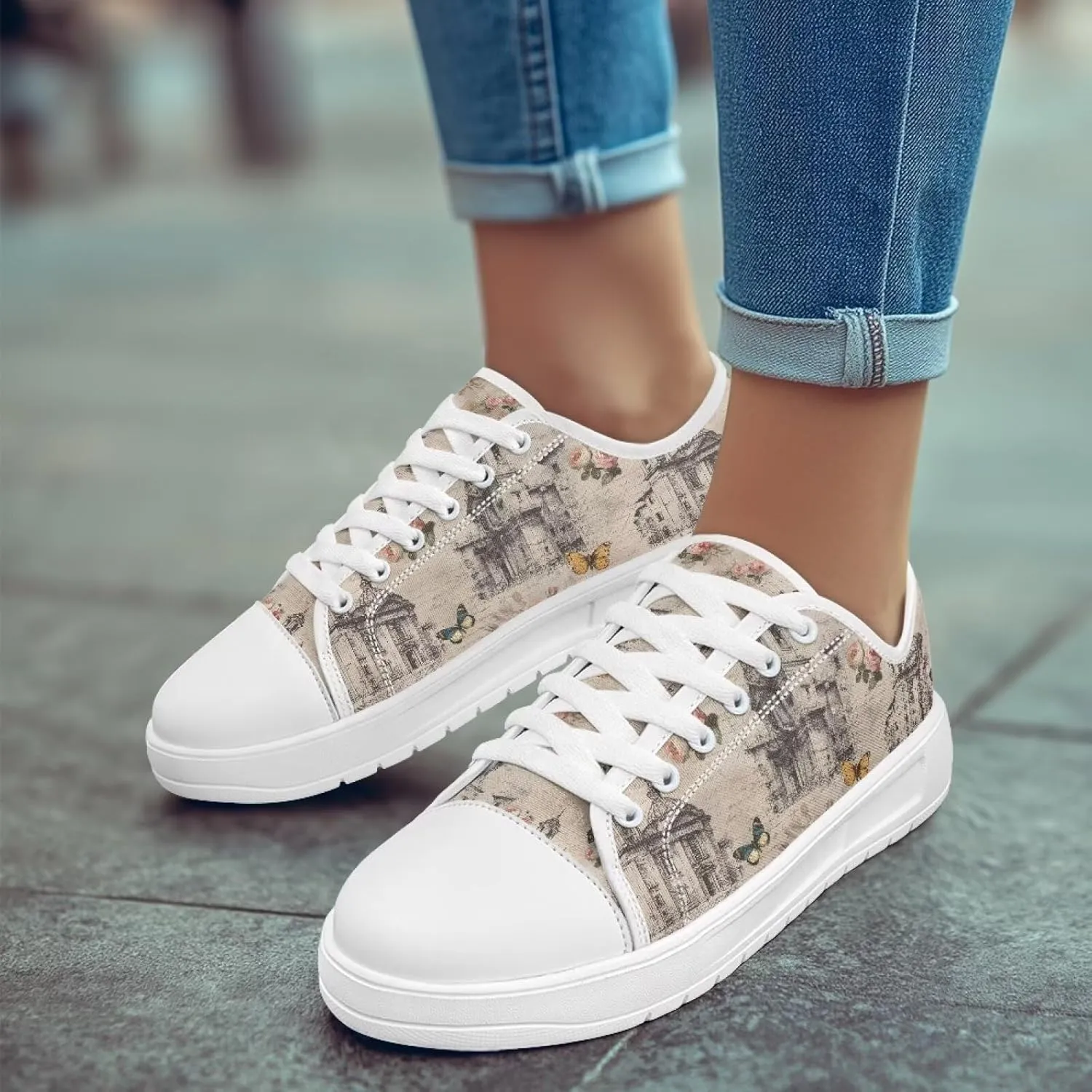 Womens Canvas Slip-On Shoes Lightweight Comfort Sneakers for Casual Wear Soft Cushioned Insole for Athletic Size 6-13.5 White Sole