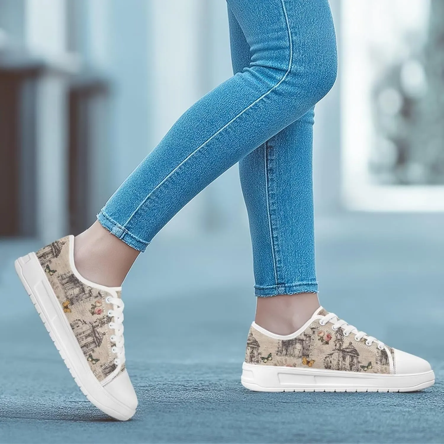 Womens Canvas Slip-On Shoes Lightweight Comfort Sneakers for Casual Wear Soft Cushioned Insole for Athletic Size 6-13.5 White Sole